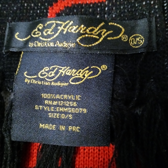 Ed Hardy by Christina Audigier black,Red 🧥🧤NeSkull scarf🌉Unisex,Rn#121256👔🛍 - Picture 10 of 11